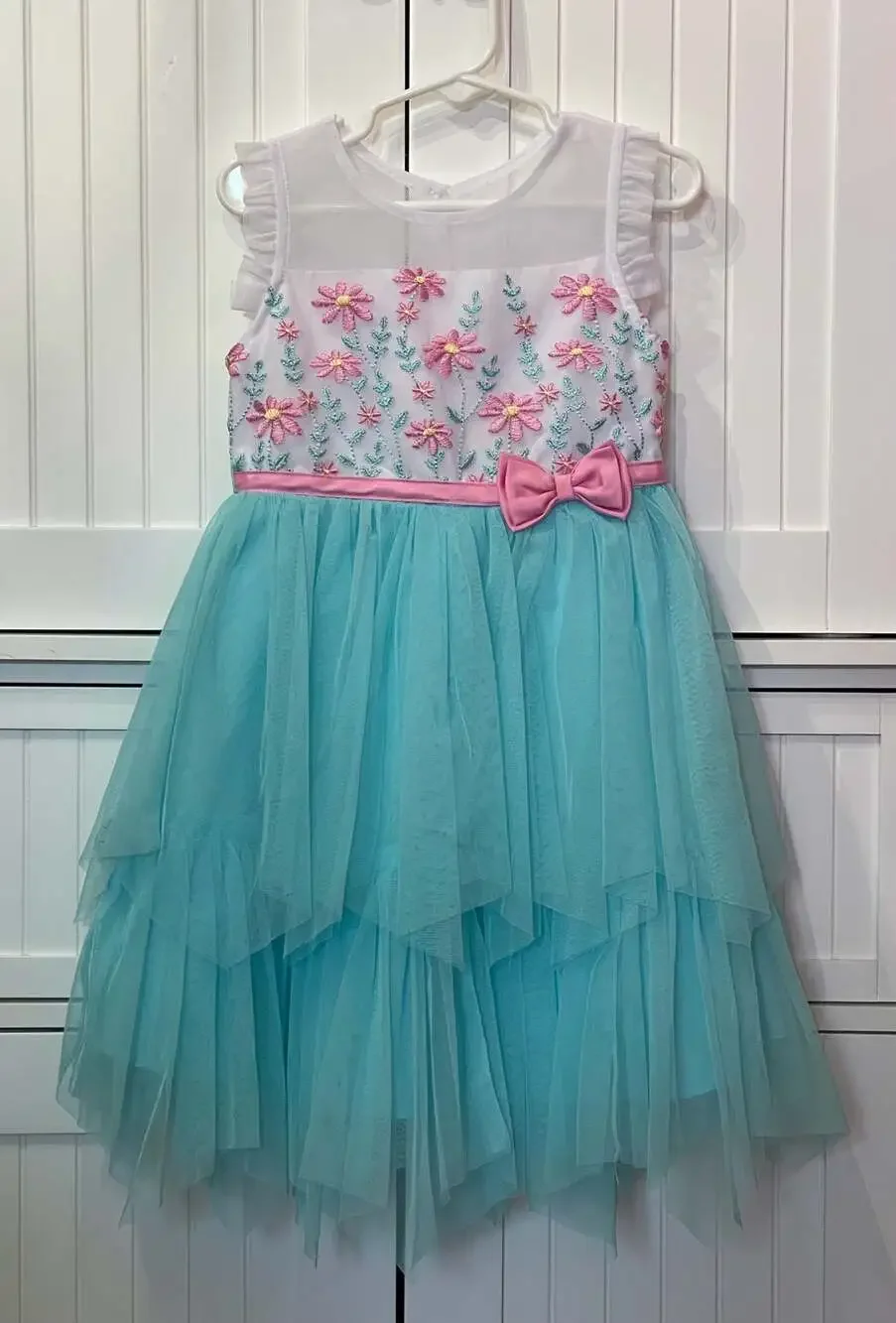 Jona Michelle Girls Sleeveless Floral Embroidered Tulle Tiered Dress Size 4T
